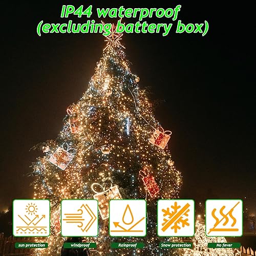 Miniatura 3 de Guirnalda de luces de hadas que funcionan con pilas, 2 unidades de 100 luces LED parpadeantes de 33 pies para interiores y exteriores para