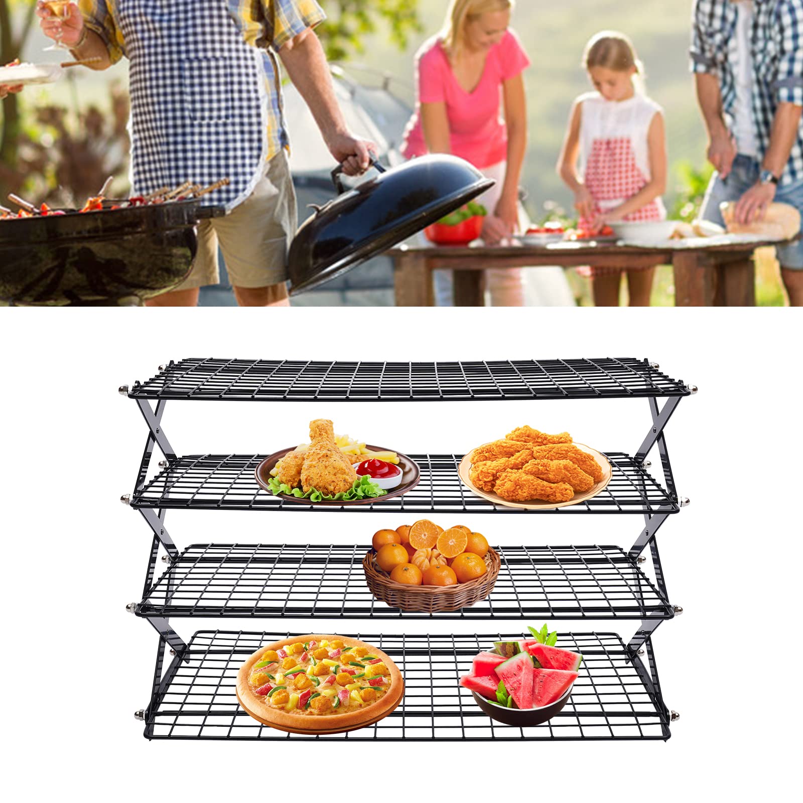 4 Tier Collapsible Cooling Rack Adjustable Stackable