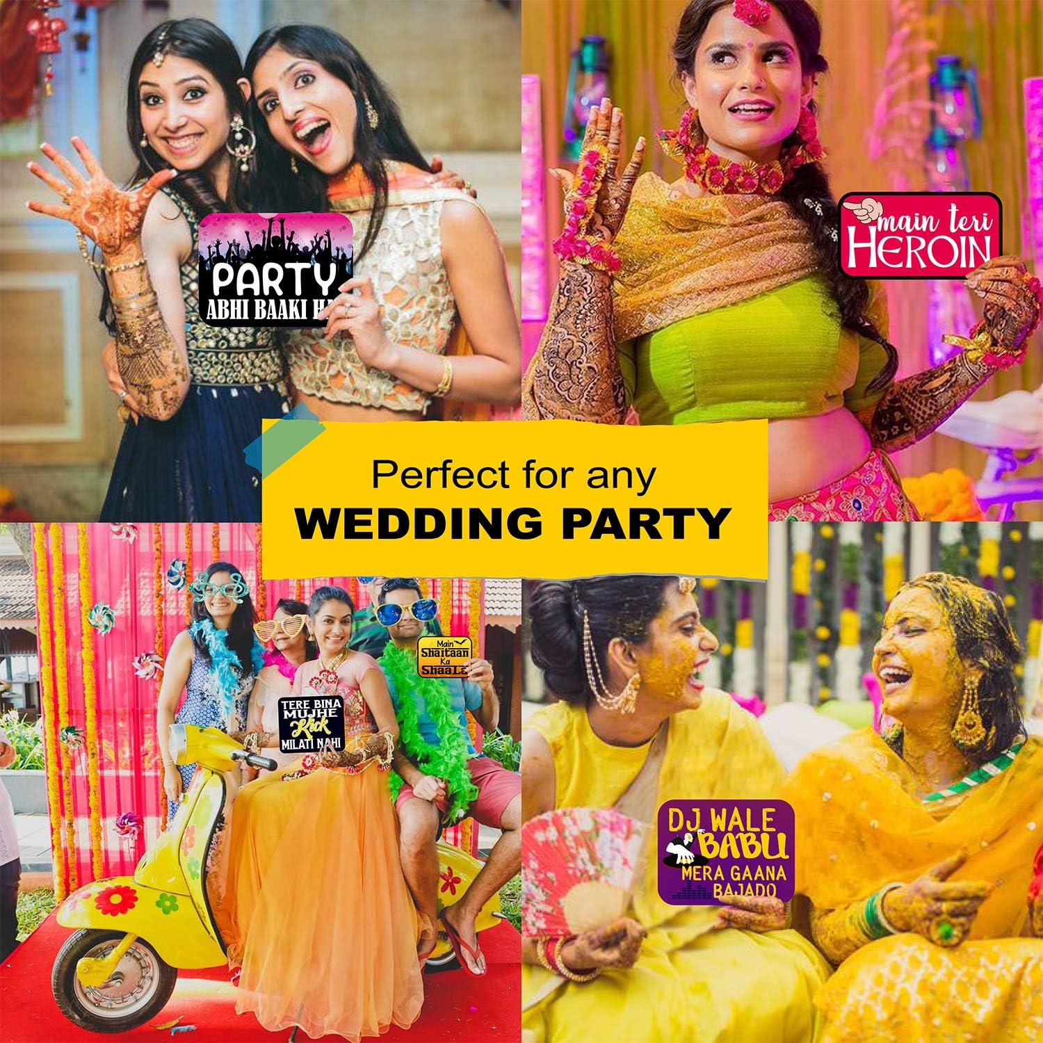 Set of 16 Wedding Ceremony Party Props,Pre Wedding Party Props, Suitable Props for Wedding Theme Party Photo Booth Props by Indian Collectible