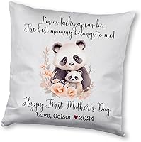 Vista 14 de Funda de almohada personalizada para el primer día de la madre, diseño de panda con niños, funda de almohada personalizada para el día de la madre
