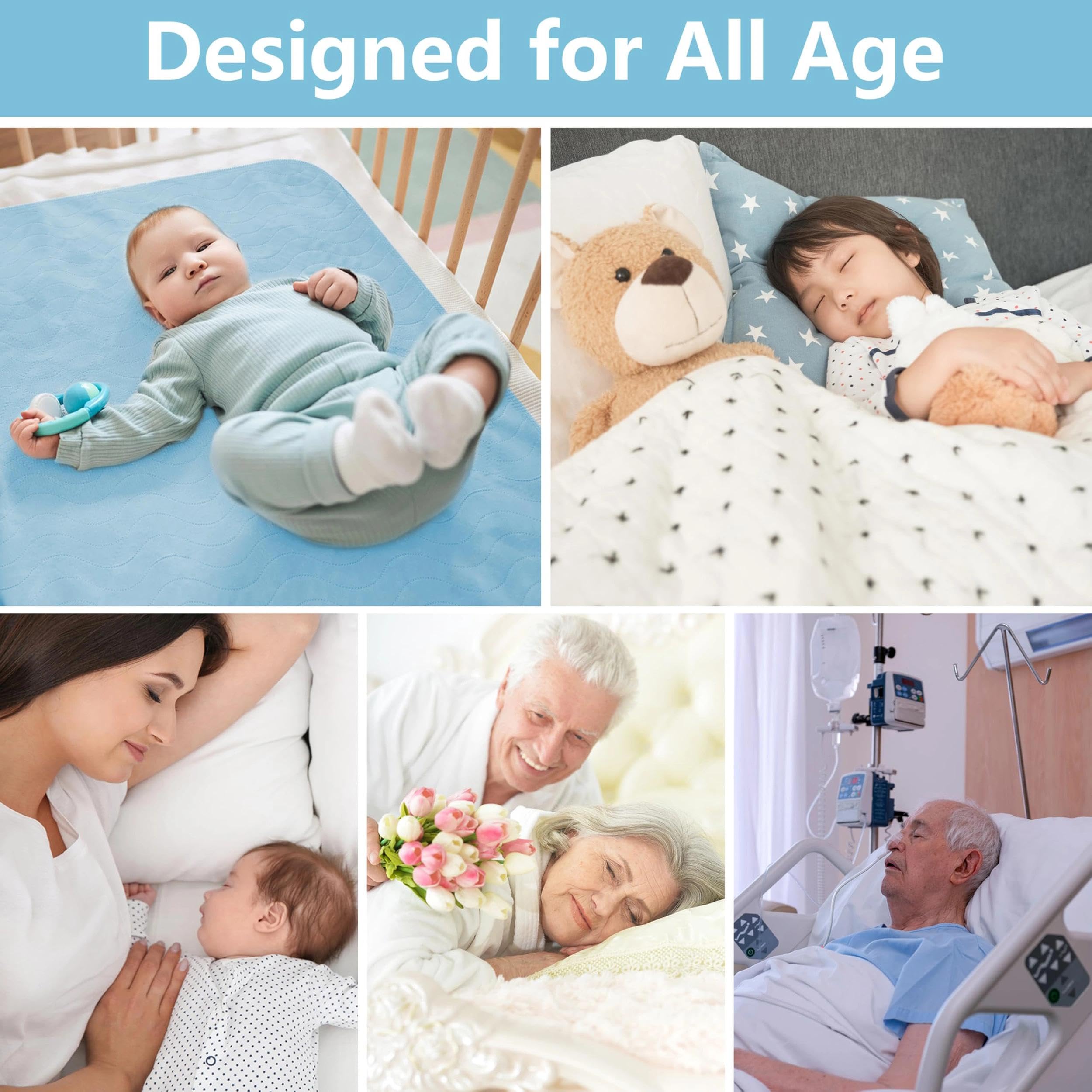DAHAPYBOO Almohadillas lavables de 36 x 36 pulgadas, paquete de 4 almohadillas de cama para incontinencia, gran absorción, reutilizables para ancianos, niños, adultos y mascotas, impermeables, de