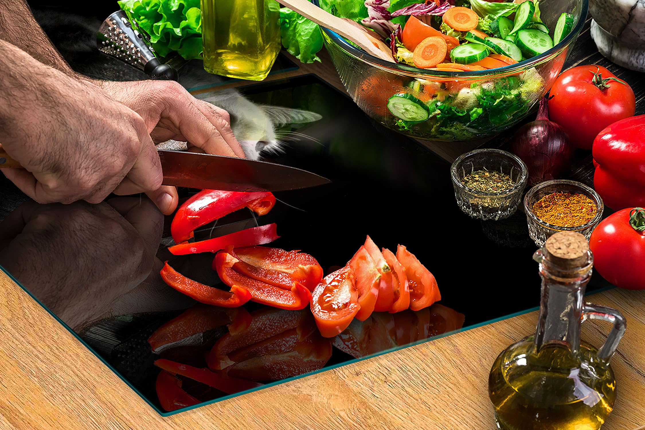 DarHaus Tabla De Cortar Decorativa De Cristal Templado Y Cubre Vitro, Placa Protectora De Vitrocerámica 85 X 52 Cm 2 Piezas, Para Inducción, Protección Contra Salpicaduras, Decoración, CAL