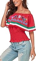 Vista 3 de YZXDORWJ Camisa con hombros descubiertos bordados mexicanos para mujer