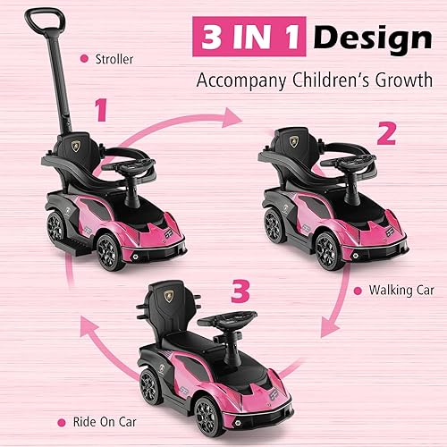 Miniatura 2 de Costzon Coches de empuje para niños pequeños, Lamborghini 3 en 1 con licencia con licencia Lamborghini, auto deslizante para caminar con asa,