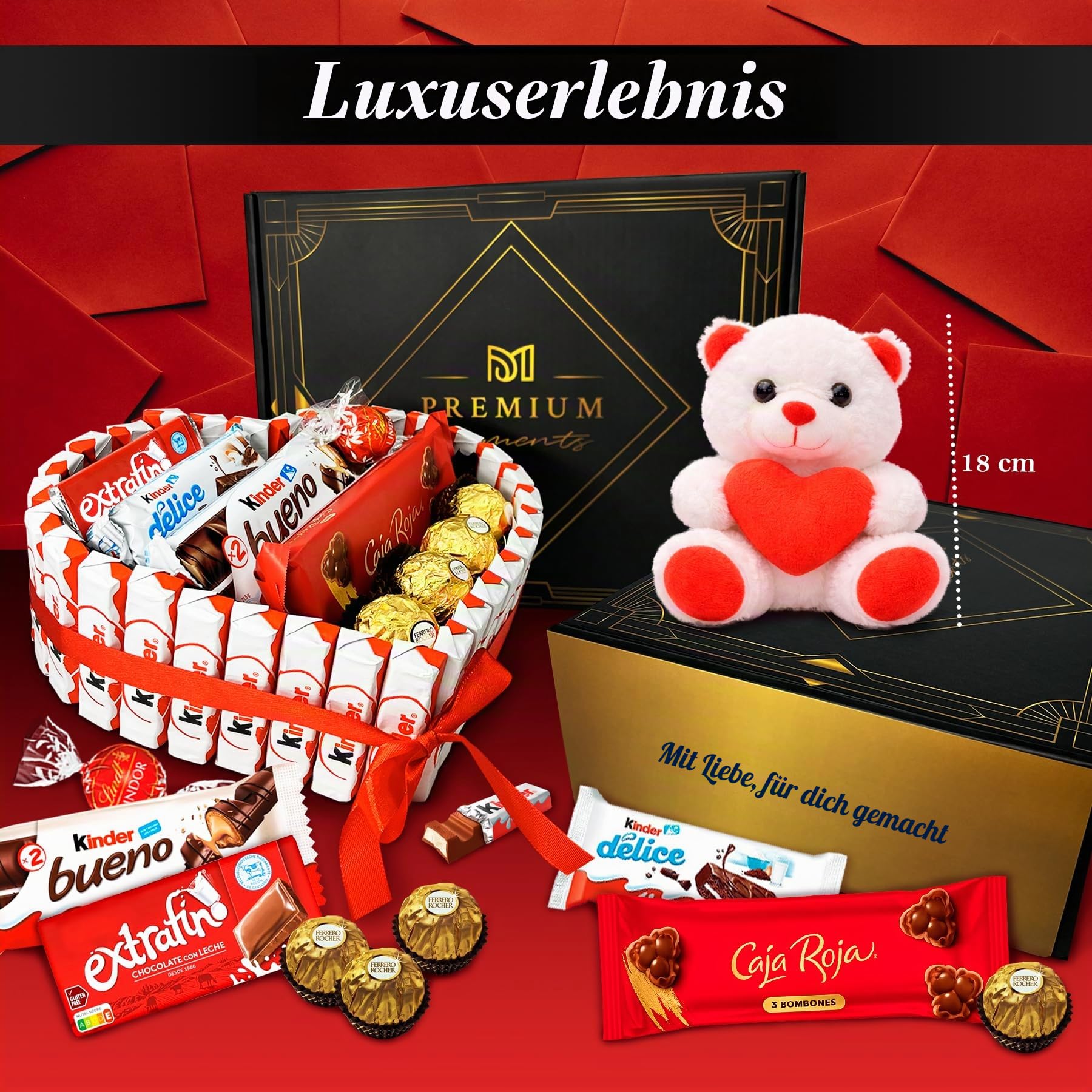 Geschenkherz mit über 40 Pralinen & Schokoladen – Süßes Geschenkset