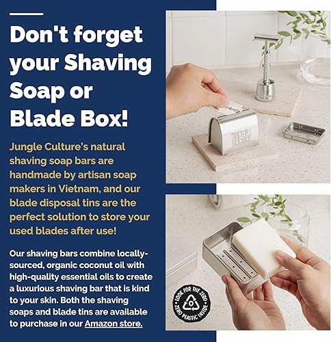 Miniatura 8 de Jungle Culture Maquinilla de afeitar de seguridad con 10 cuchillas de doble filo  Maquinillas de afeitar de metal de una hoja para mujeres y hombres