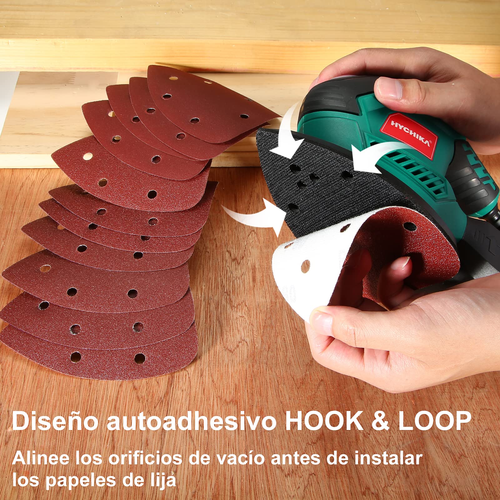 HYCHIKA Lijadora Madera, 200W Lijadora Eléctrica 14000RPM con Motor de Cobre Puro, Multifuncional con Recogida de Polvo, 12PCS Lija (240/120/80 Grano), Lijadora Mouse para Múltiples Esquinas, Madera