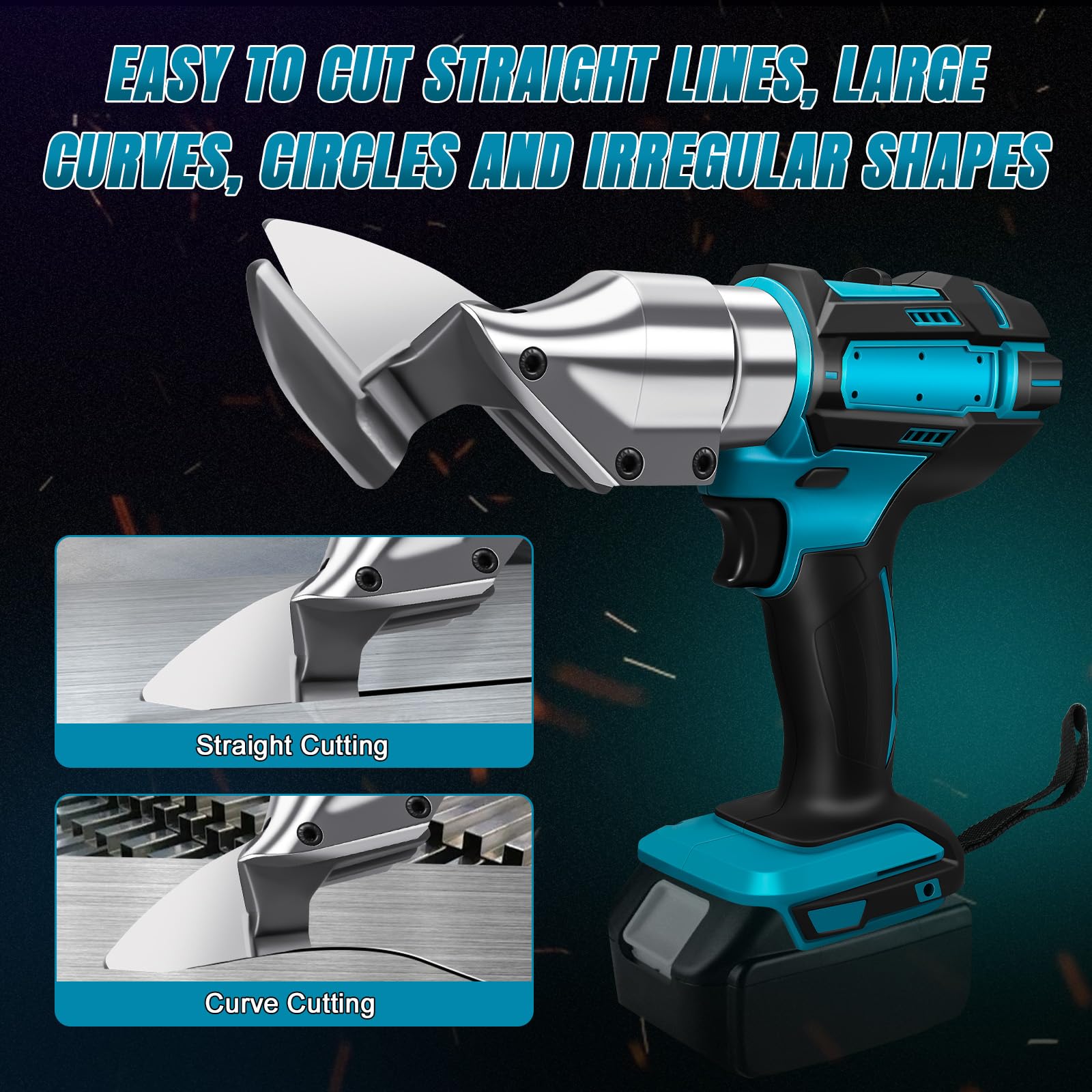 21V Forbici Elettriche per Metallo per Makita Batteria, Cesoie per Metallo Elettriche Cordless Professionali, con Testa Rotante a 360° per Fogli, Tappeti, Pelle (Senza Batteria)