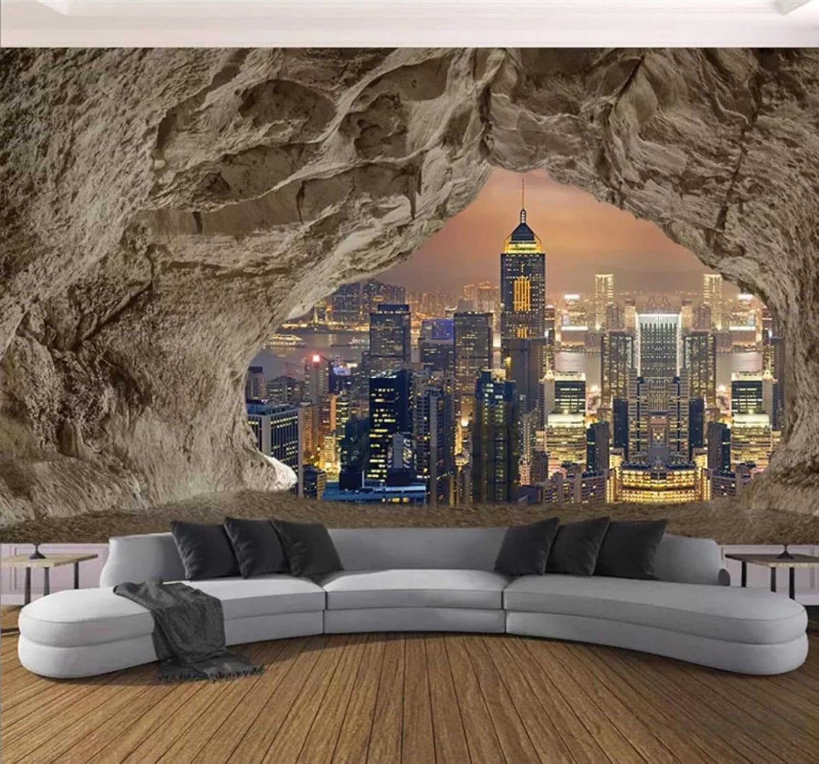 XLMING Creativity Caves Stone Walls Urban Architecture Night Scenes 3D Wallpaper Luxury Home Dining Decor Paste Sofa Living Room The Wall for Bedroom Mural-250cm×170cm