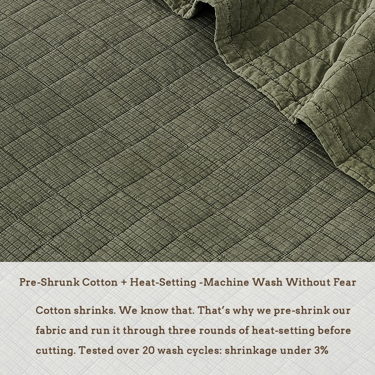 Cotton Quilt Set Oversized King Size Breathable Bedspread Coverlet 120x128 Soft Waffle Textured Extra Large Blanket All Season 3 Pieces Comforter Bedding Set with 2 Pillow Sham,Olive Green