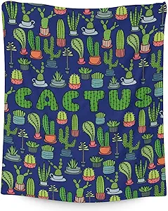 Cactus Throw Blanket - Soft, Fuzzy & Warm - 60x80 Inches Flannel Blankets for Bed, Couch - Dark Blue Aesthetic Throws Gift for Women, Men