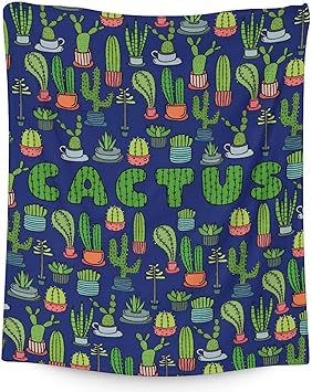 Cactus Throw Blanket - Soft, Fuzzy & Warm - 60x80 Inches Flannel Blankets for Bed, Couch - Dark Blue Aesthetic Throws Gift for Women, Men