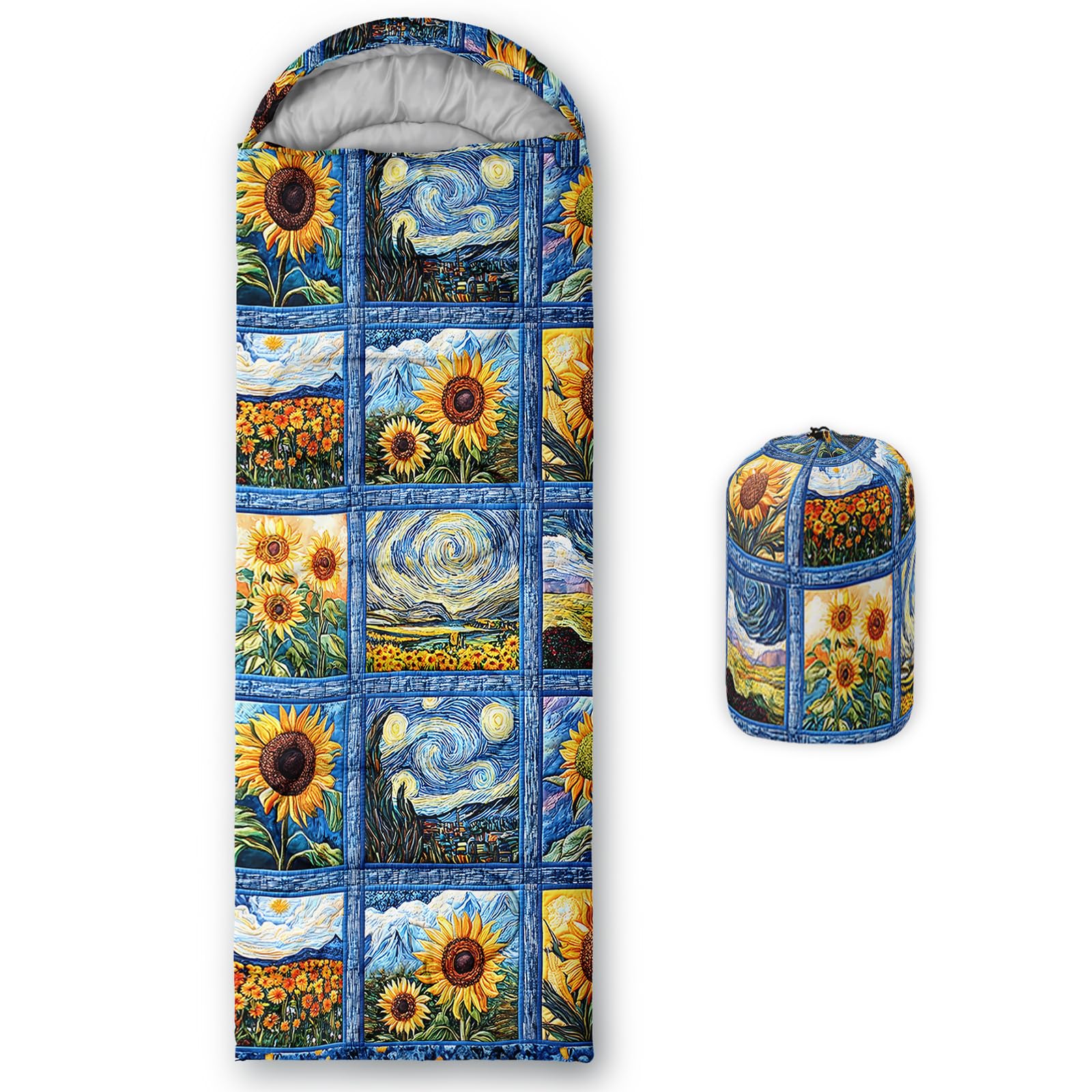 QOOMO Blue Cartoon Sunflower Waterproof Sleeping Bags for Adults & Kids,Printed Camping Sleeping Bags, 3 Season Warm & Cool Weather,Traveling,and Outdoors,Camping Gear Equipment,31x90inch