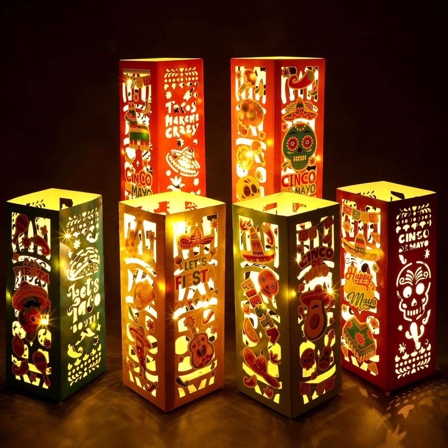 Honoson 12 Pcs Cinco De Mayo Lantern Boxes with LED String Lights Cinco De Mayo Lantern Table Decorations Cinco De Mayo Table Centerpieces for Home Party Tabletop Decor Gifts Supplies