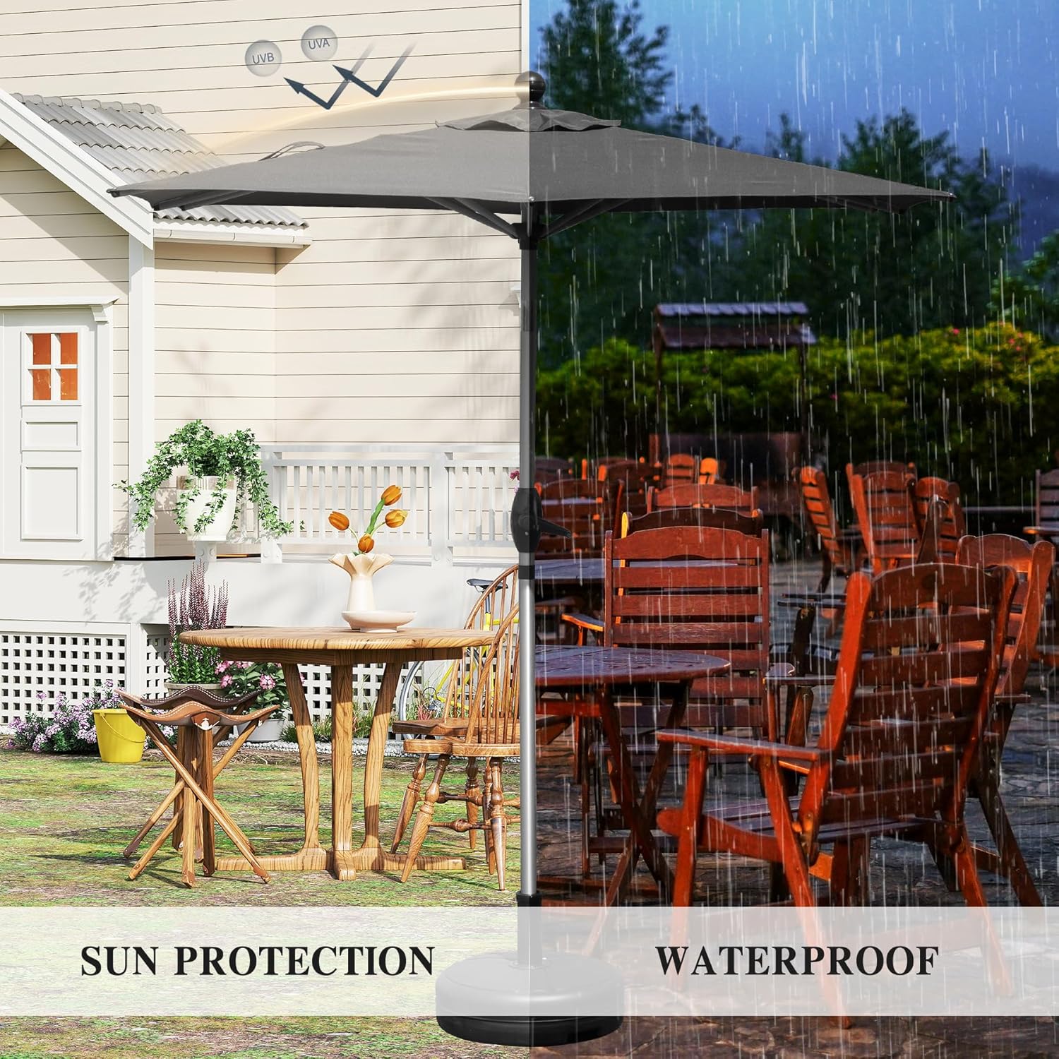 Domi 6' x 4' Rectangular Patio Umbrella Outdoor Table Umbrella with 8 Sturdy Ribs & Tilt, Aluminum Market Umbrella UV Protection Waterproof Sun Umbrella for Deck Pool Backyard Beach, Gray