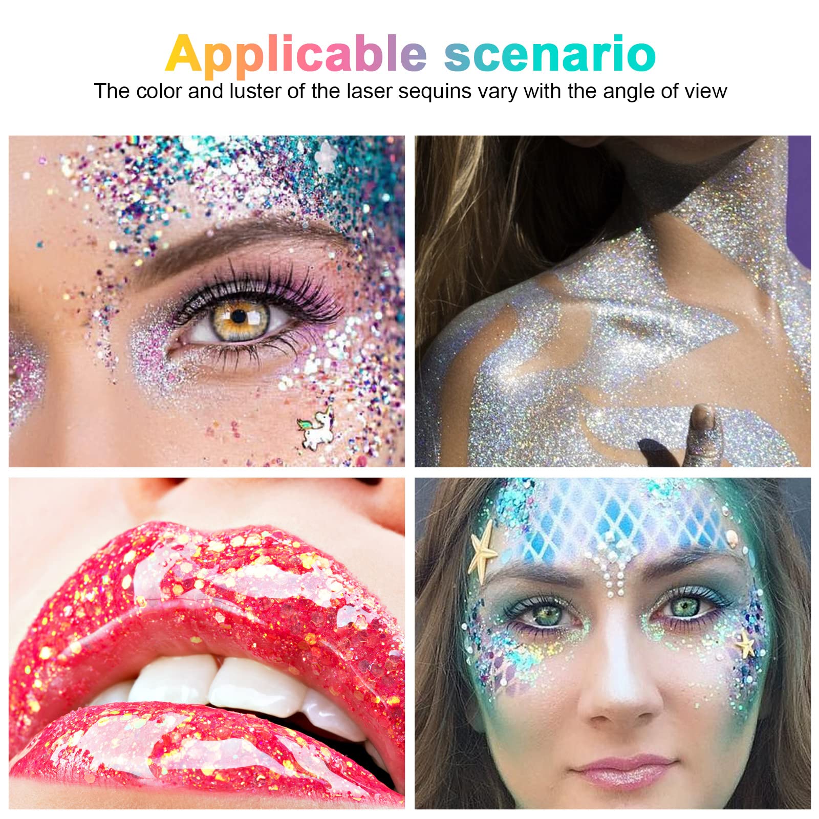 URAQT Mermaid Sequins Glitter Gel, 50ml Holographic Face & Body Gel, Sparkling Festival Party Lotion for Face Body, Eye, Hair - Image 2