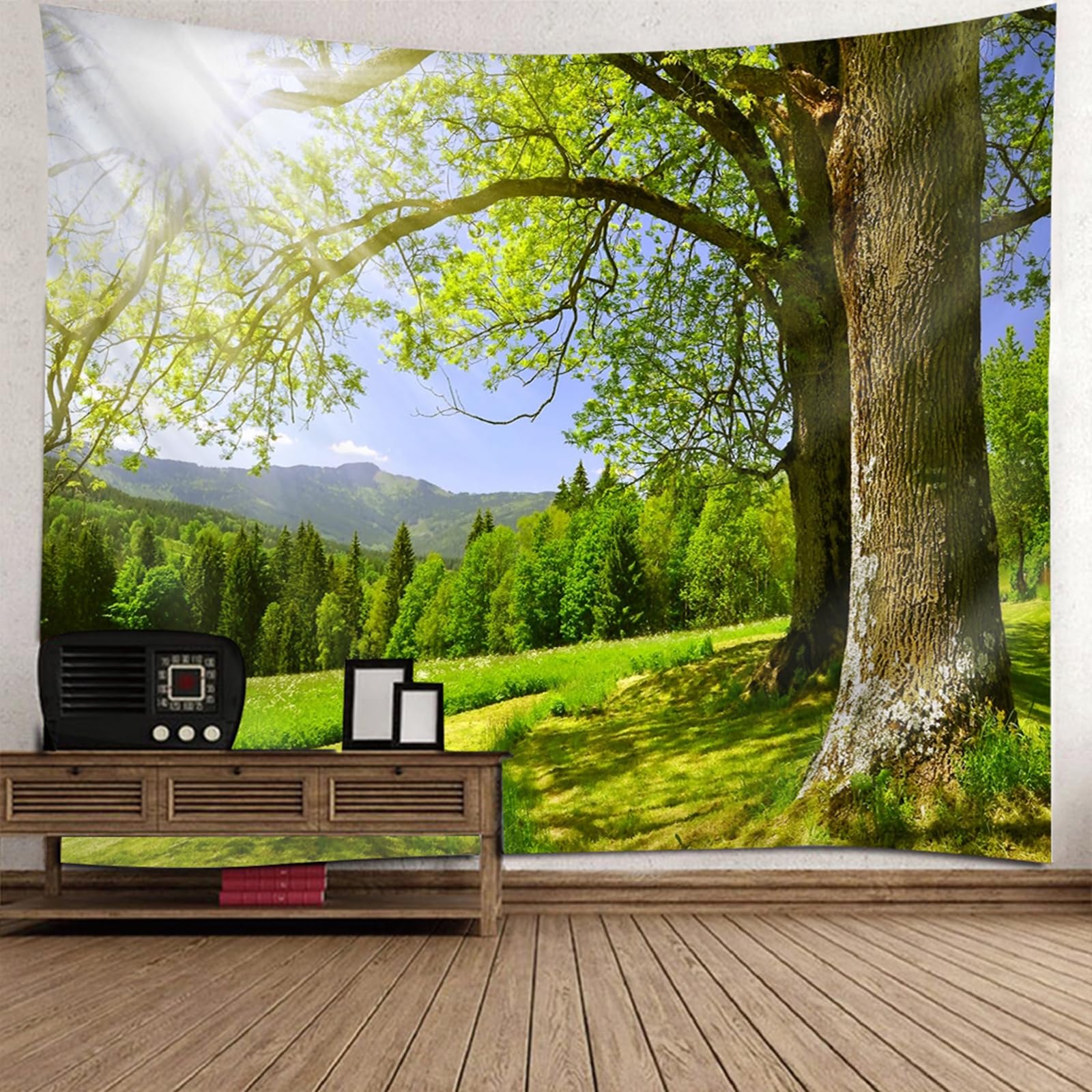 Tapiz de pared grande de 150x150 cm con árboles y sol para transformar espacios vacíos 6