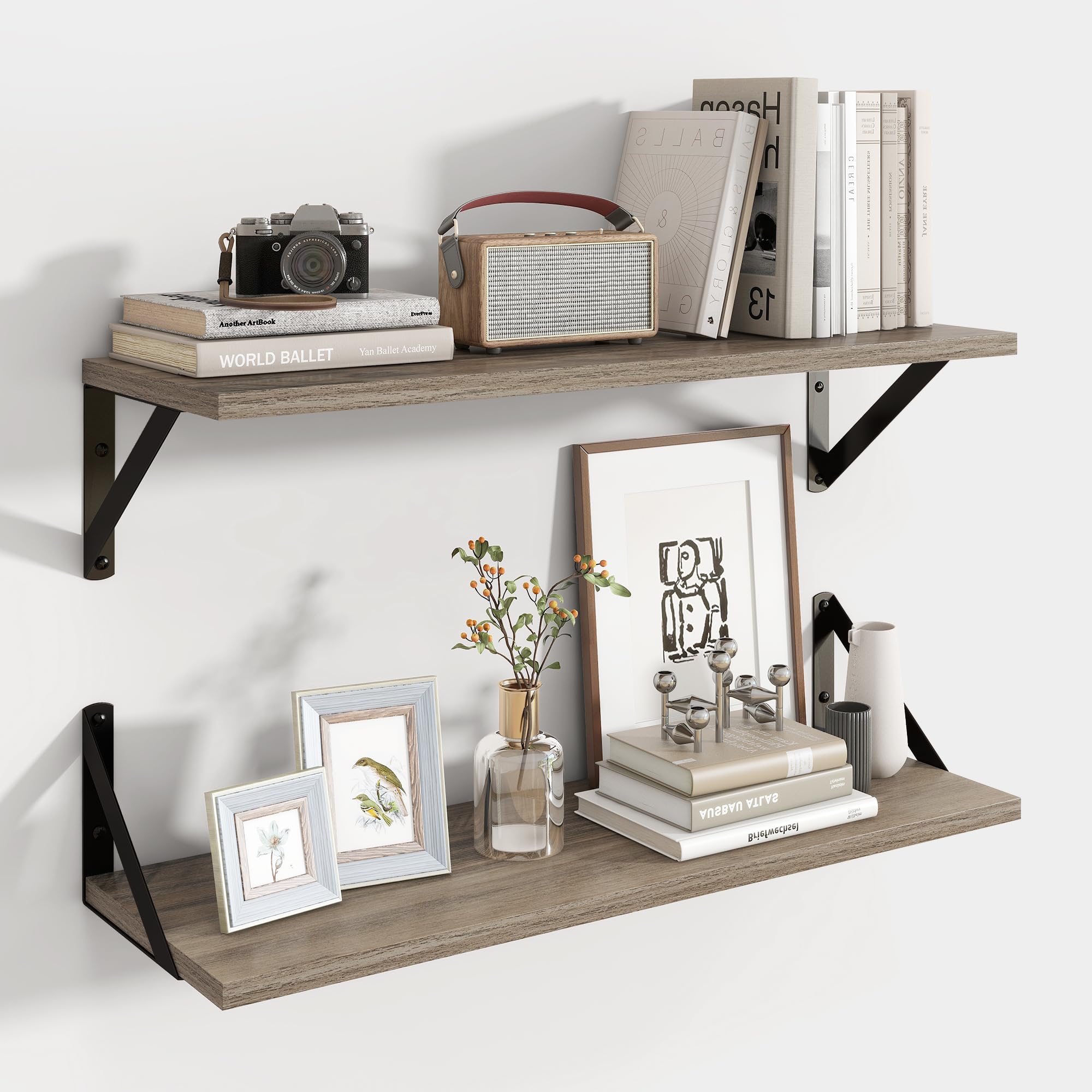 Axeman 24 Inch Floating Shelves | 8 Inch Deep Grey Wall Shelves Set of 2 | 24''W x 8''D Rustic Grey Wood Shelves for Bathroom Kitchen Living Room Bookshelf Home Office โ image 1