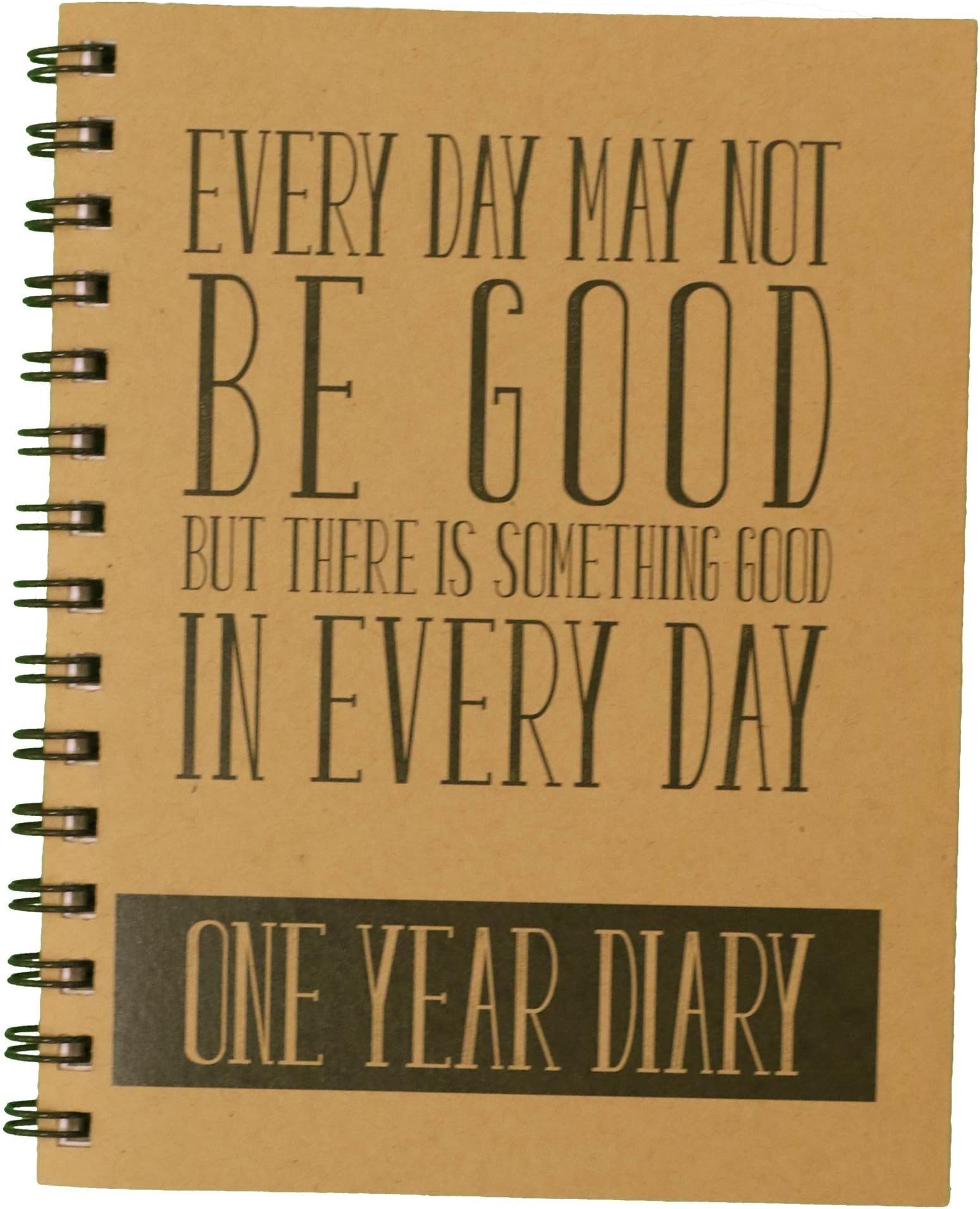 The One Year Diary by Ultimate Weekly Planner is a Simple, 365 Day Planner with a Craft Brown Softcover with Wire Binding. Dimensions are 7.75" by 6.25"