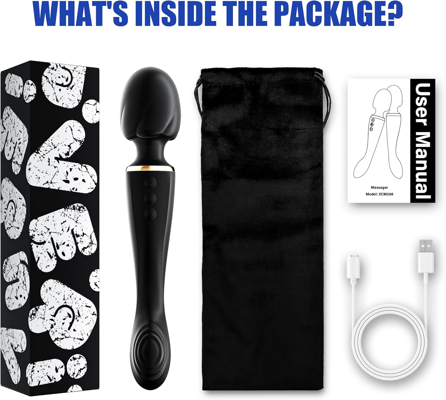Personal Massager Wand, Cordless Body Massagers Dual Motors with 10 Speeds & 10 Modes, Muscle Massager Waterproof Soft Silicone, Handheld Massager for Women Men (Black)