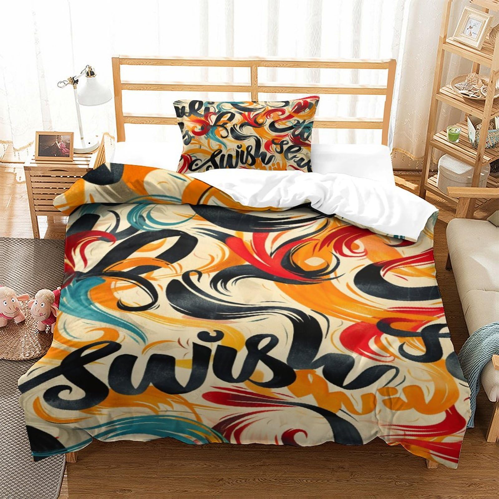 Housse de couette avec fermeture éclair anti-glisse lit simple 135x200