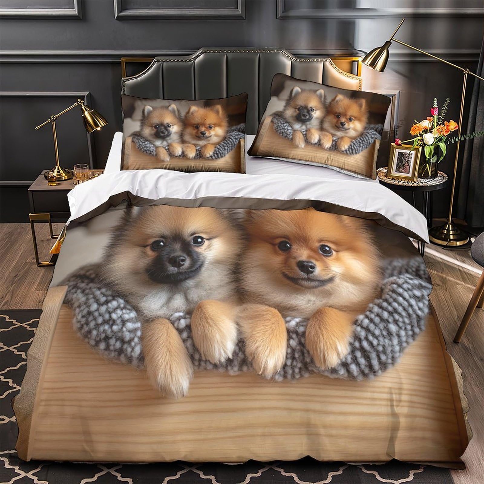 Housse de couette caniche zippée anti-pli lit double 200x200