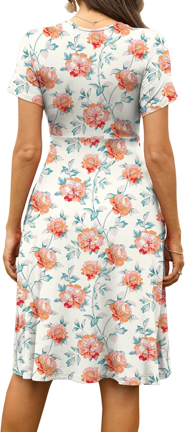 WEACZZY Women's Summer Short Sleeve Casual Dresses V-Neck Floral Party Dress with Pockets - Image 4