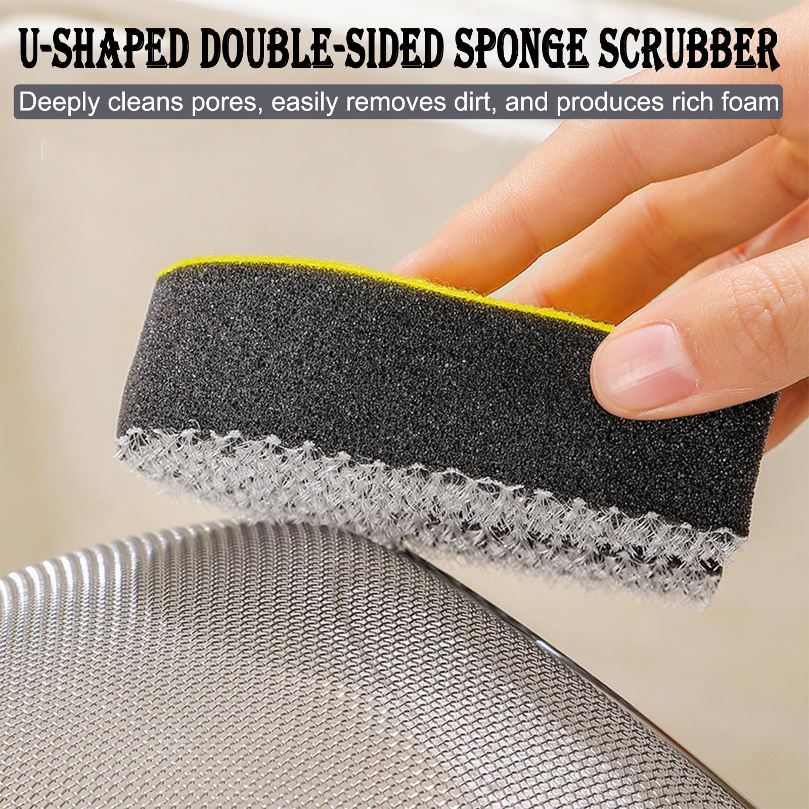 Esponja de doble cara en forma de U para limpieza de cocina, ideal para grietas, platos, cuencos y llantas de taza, juego de 2 estropajos para un uso versátil