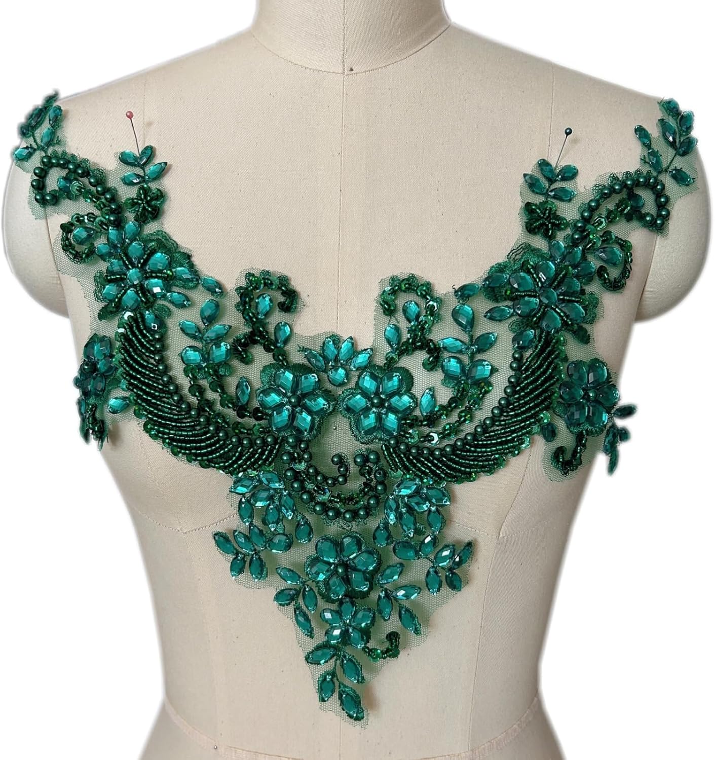 Lace Flower Beads Pearl Patches,Sew on Rhinestones Appliques for Dress Clothing Neckline (Red)