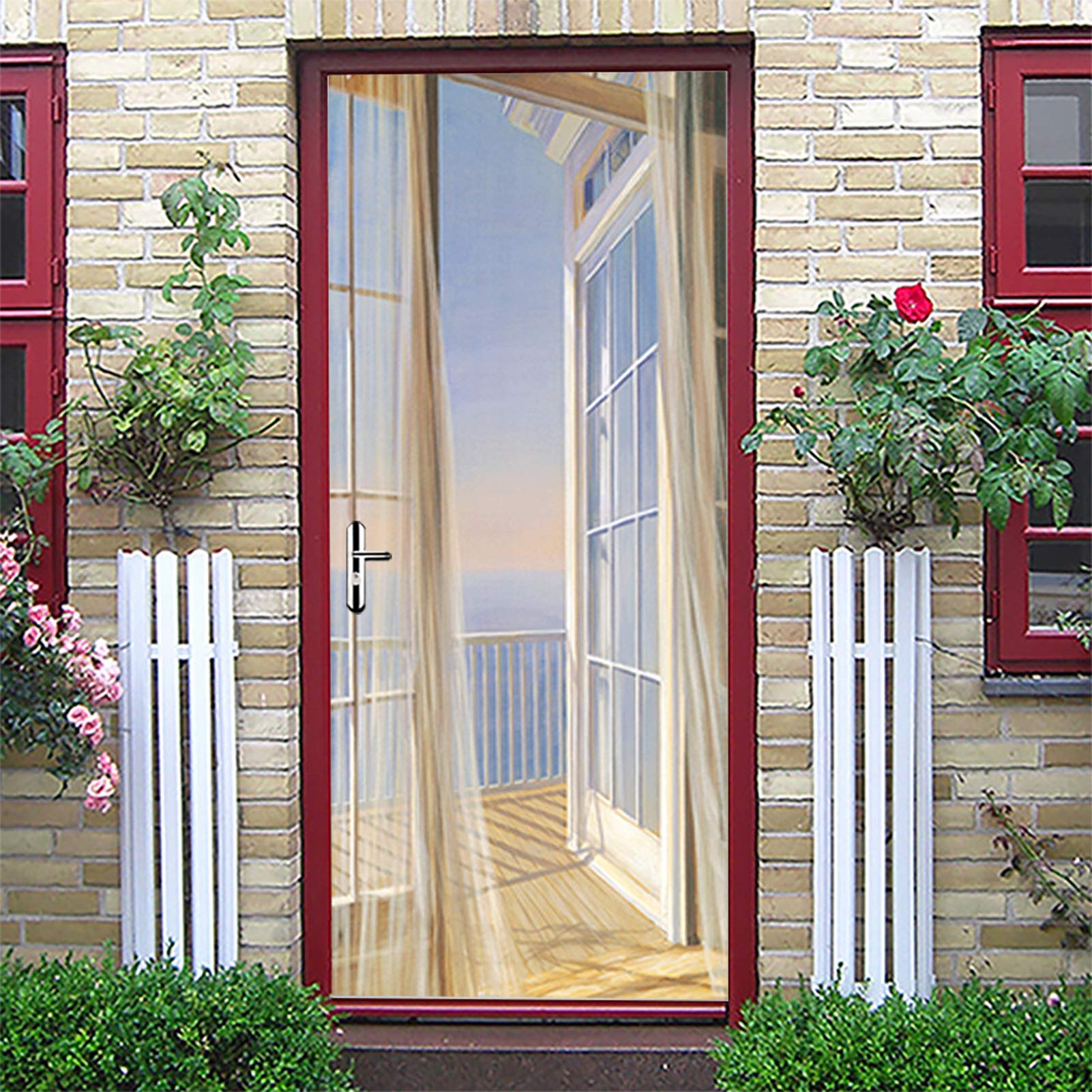 Sticker Porte Trompe-l'œil Vue Mer YZHY - PVC Auto-adhésif Amovible - 4 Tailles Au Choix