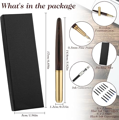 Miniatura 10 de Cobee Juego de plumas estilográficas de madera hechas a mano, pluma estilográfica de madera de lujo vintage de 0.020 in de punta fina con 12