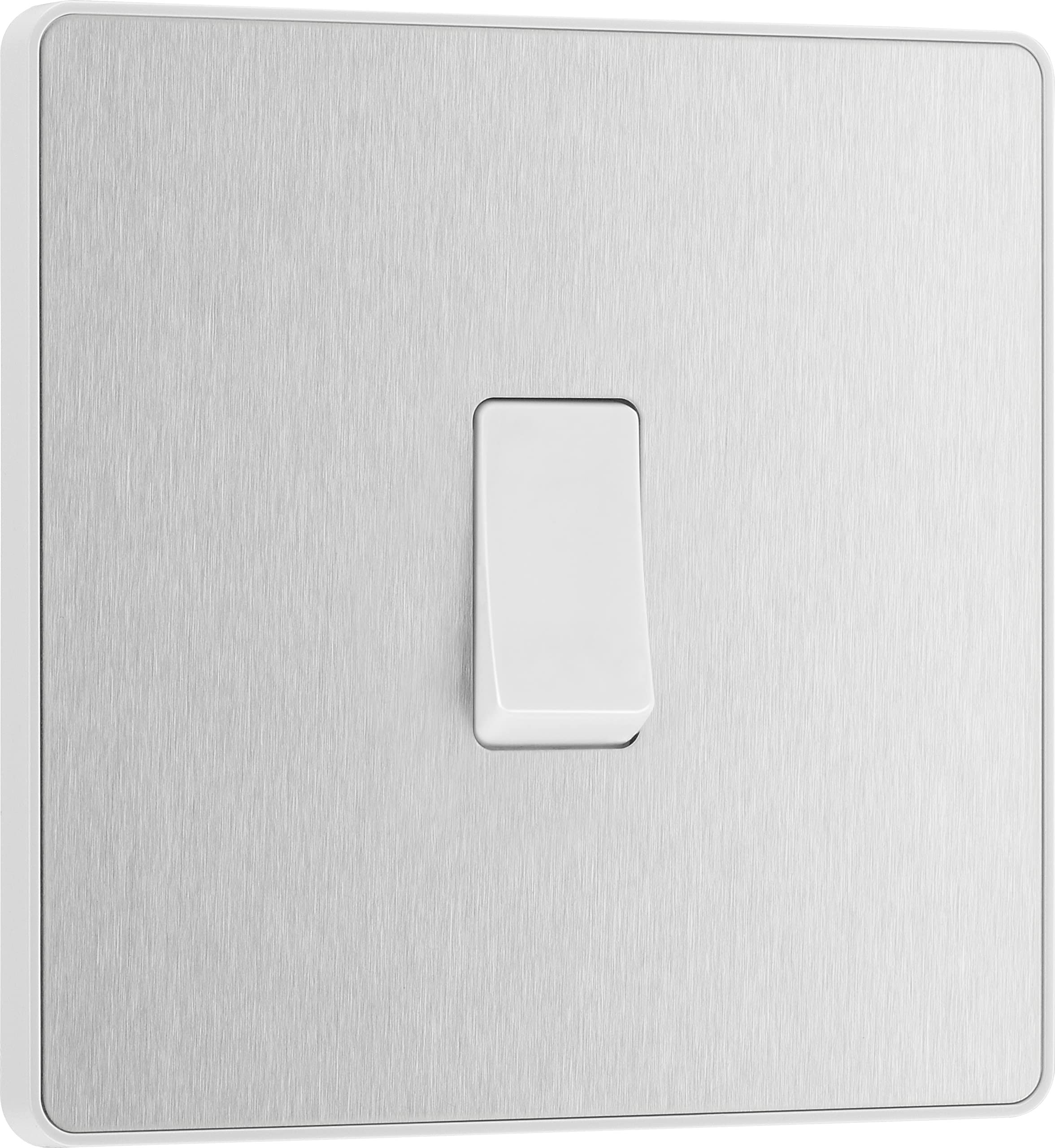 British General Brushed Steel Bg Electrical Single Intermediate Wall Light Switch, Screwless Front Plate, Round Edges, Evolve, 20A, 16Ax, Pcdbs13w