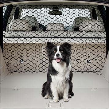 Dog Barrier for Car SUV, 47" Dogs Net with Metal Hooks, Stretchable Mesh Cargo Net, Car Divider Dog Gate for Driving Safely with Children & Pets, Universal for Trucks, SUV