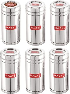 HAZEL Stålbehållare för kylskåpsförvaringsset |Transparenta lockbehållare för kök | Kylskåpsförvaringslådor med genomskinligt lock, set med 6, 900 ml, SS, rostfritt stål