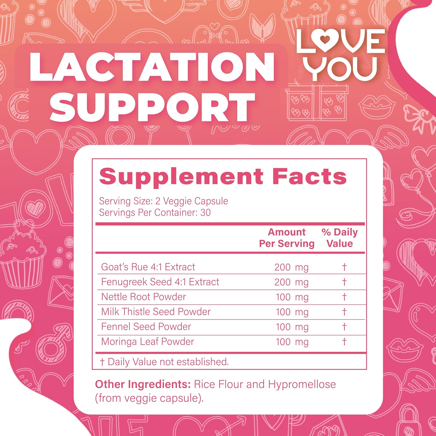 Love You Lactation Support for Breastfeeding Moms – Herbal Milk Booster with Fenugreek, Moringa & Goat’s Rue – 2000 mg per Serving – Vegan Postnatal Supplement for Milk Flow & Energy – 60 Capsules - Image 3