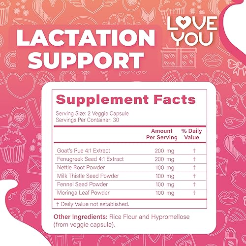 Vista 3 de Love You Apoyo a la lactancia para madres que amamantan – Potenciador de leche de hierbas con fenogreco, moringa y rue de cabra – 2000 mg por