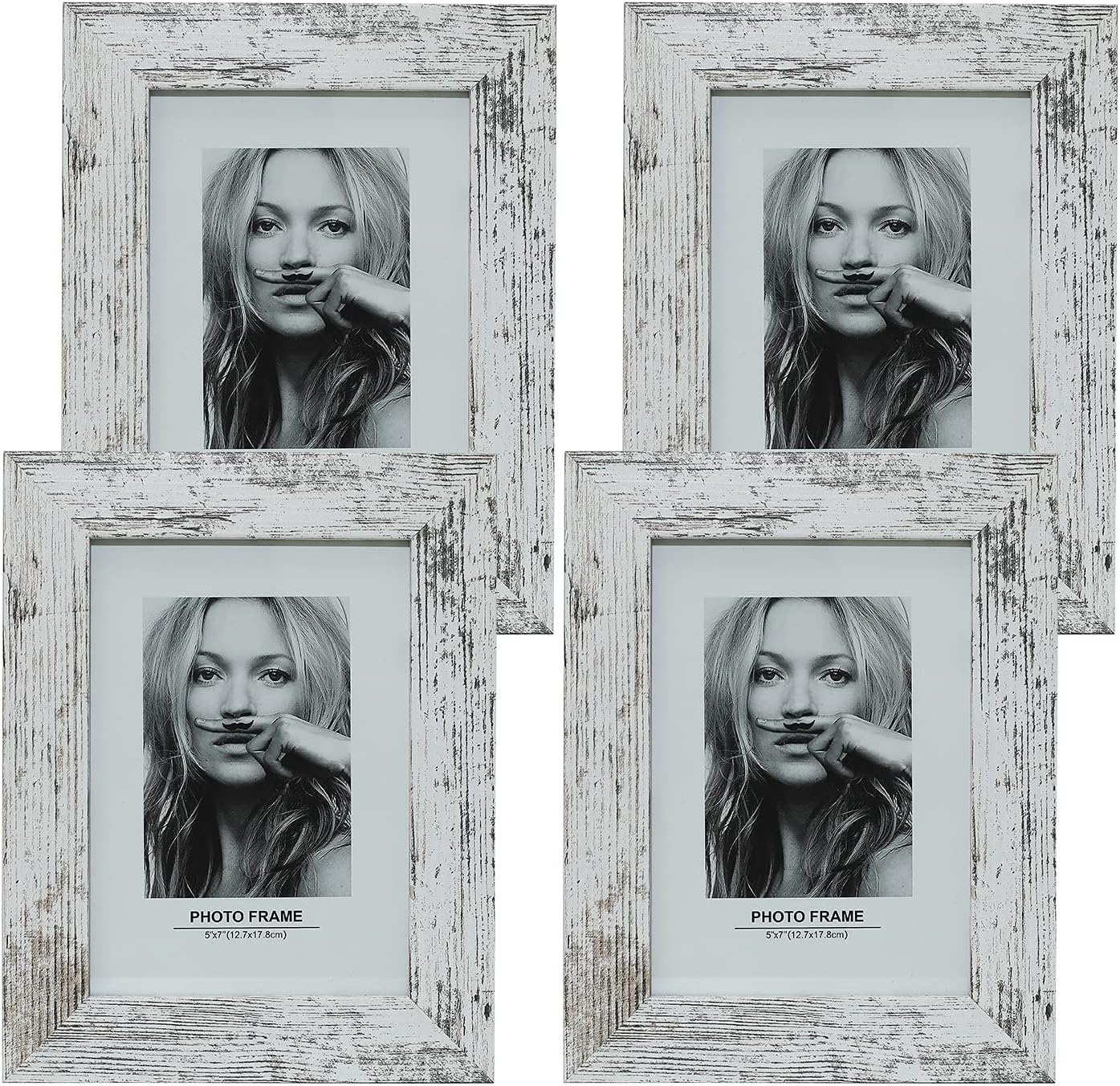 4 Pack 4x6 Inch Farmhouse Rustic Picture Frame Sets Dark Grey Wood Grain Distressed Farmhouse Frame with Plexiglass for Wall Mount or Tabletop Display -