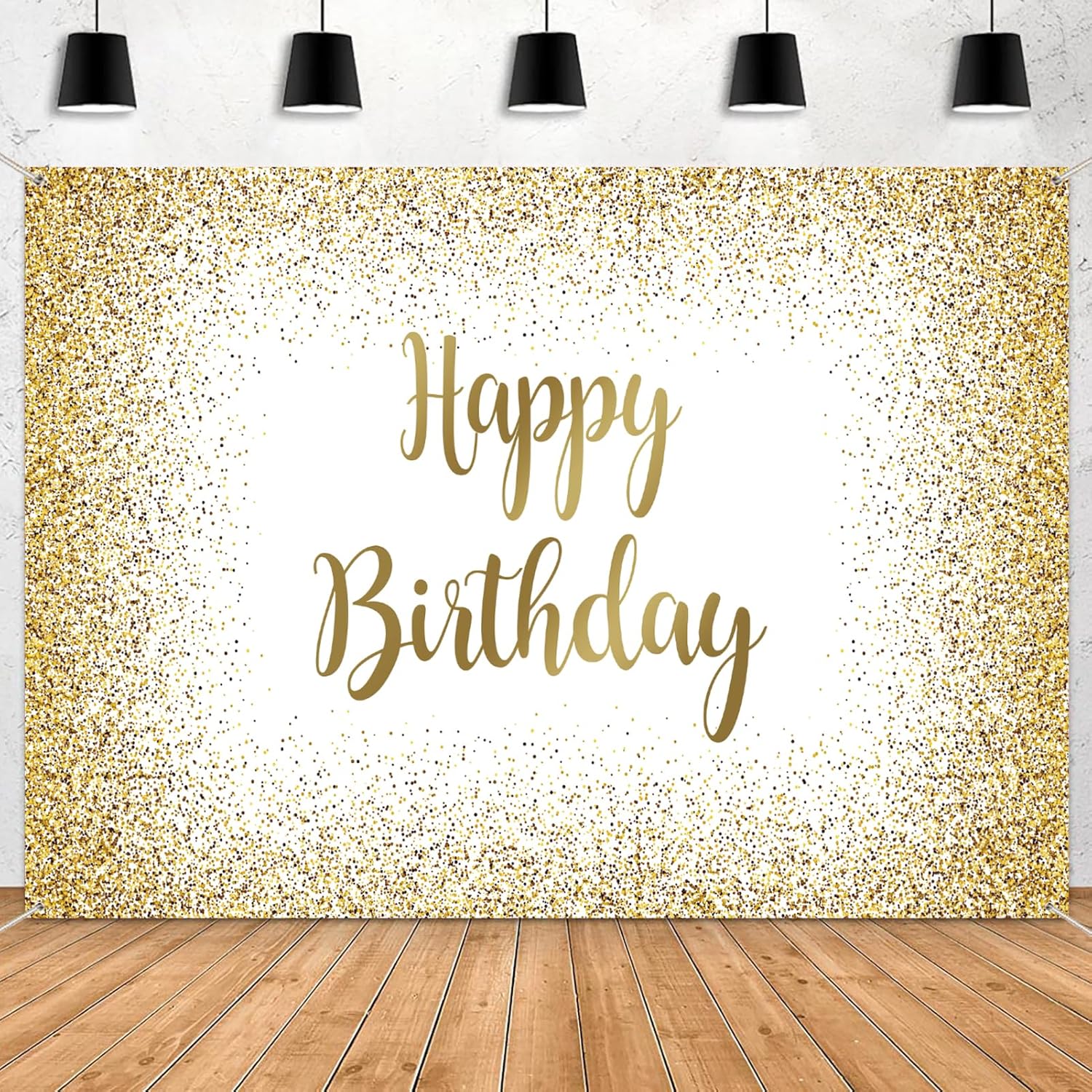 Fondo Fotográfico 7x5ft Negro y Dorado con Brillo para Fiestas