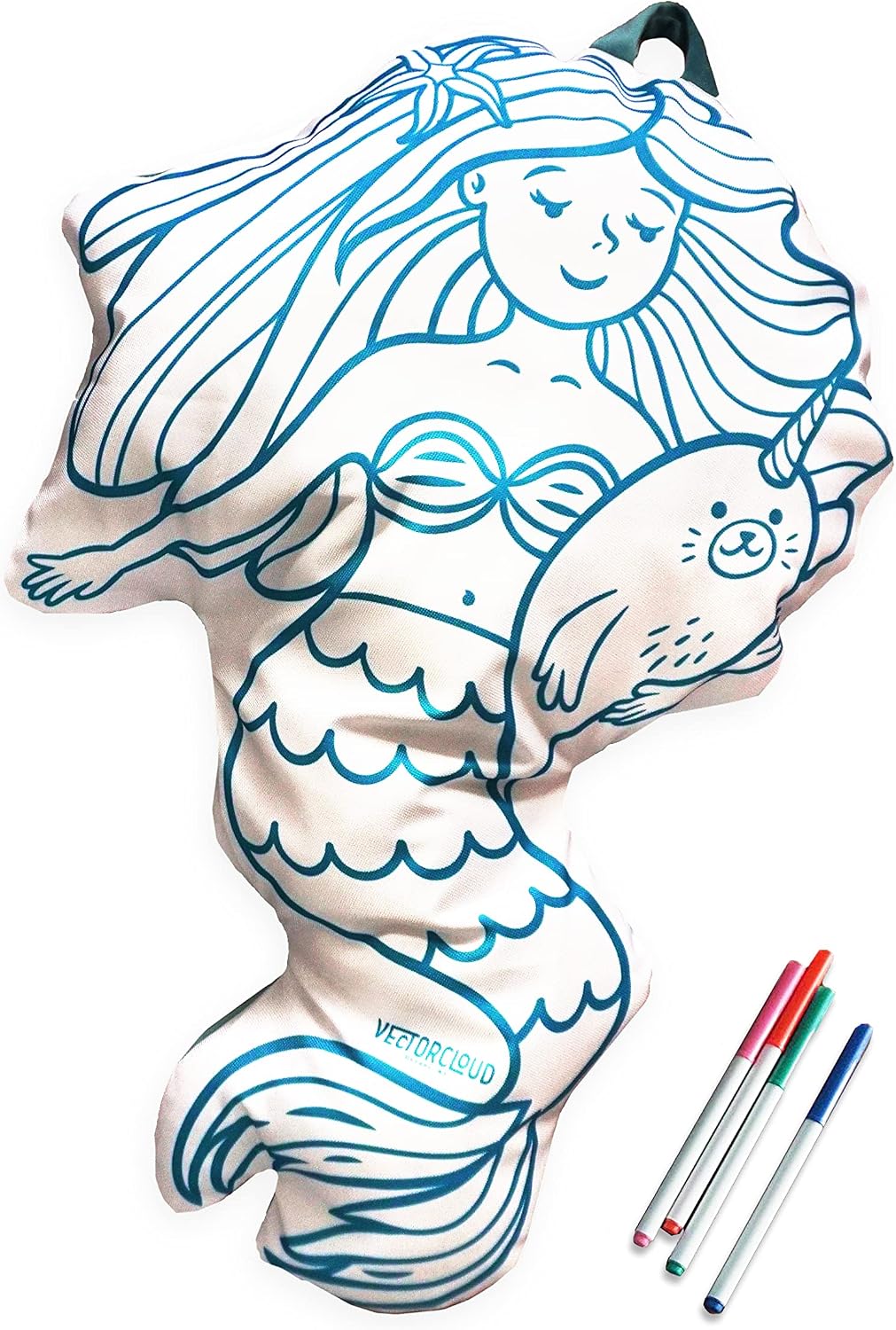 MERMAID Cushion Cover (Large 25") pillow cover, toys organizer, carry-on, bedtime buddy (Colorable)