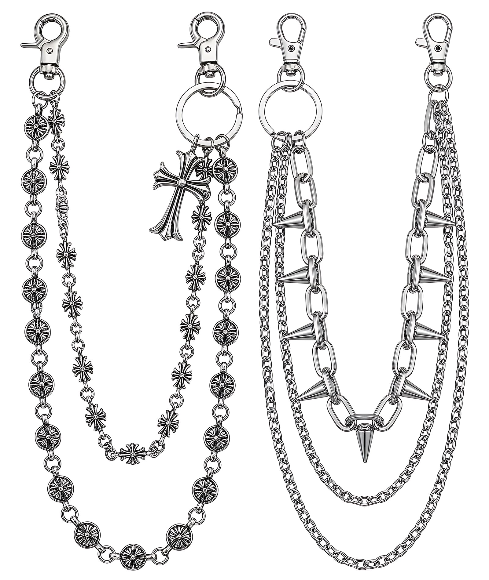 2pcs Jeans Chain for Men Women, Punk Gothic Silver Spike Jean Belt Trousers Chains, Layered Pants Chain Belt, Jeans Hip Hop Punk Trousers Biker Chains, Goth Clothing Accessories-image-7