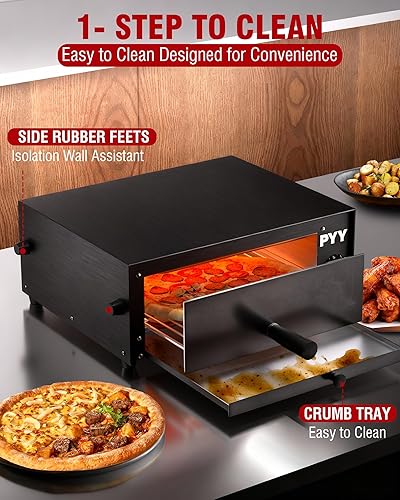 Miniatura 5 de PYY Horno de pizza eléctrico Horno de pizza de mesa de 12 pulgadas para interiores, acero inoxidable, profesional, para hornear, encimera