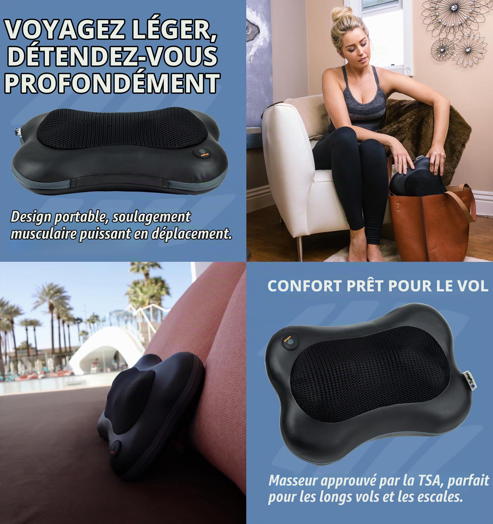 Zyllion Appareil de massage Shiatsu pour le dos et la nuque - Coussin de massage des tissus profonds avec pétrissage 3D et chaleur pour soulager les douleurs musculaires - Noir (ZMA-13-BK)