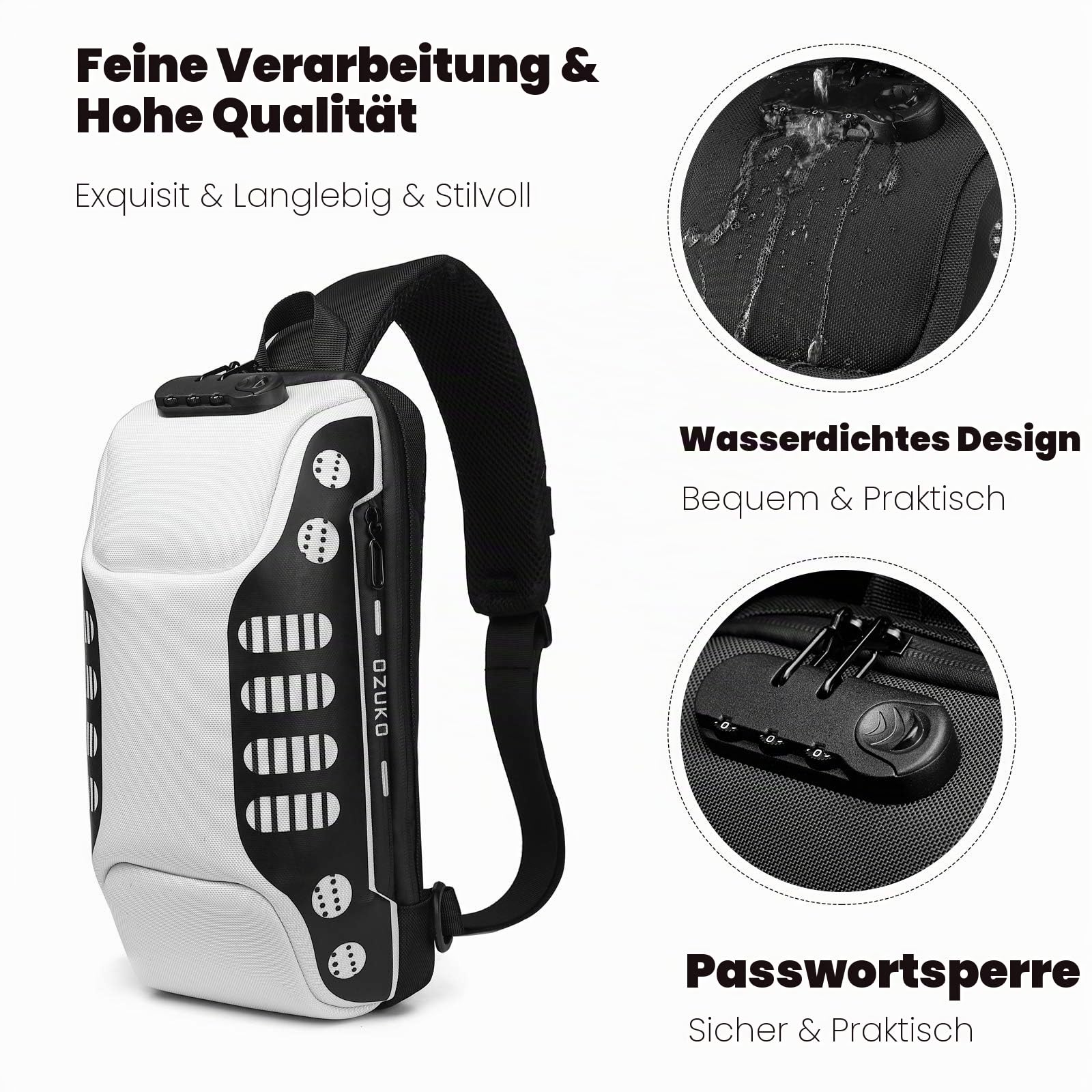 FANDARE Diebstahlsicherung Brusttasche Sling Rucksack Casual Daypacks mit USB für Herren Damen Schultertasche Umhängetasche für Outdoor Sport Wandern Radfahren Reisen Wasserdicht Polyester