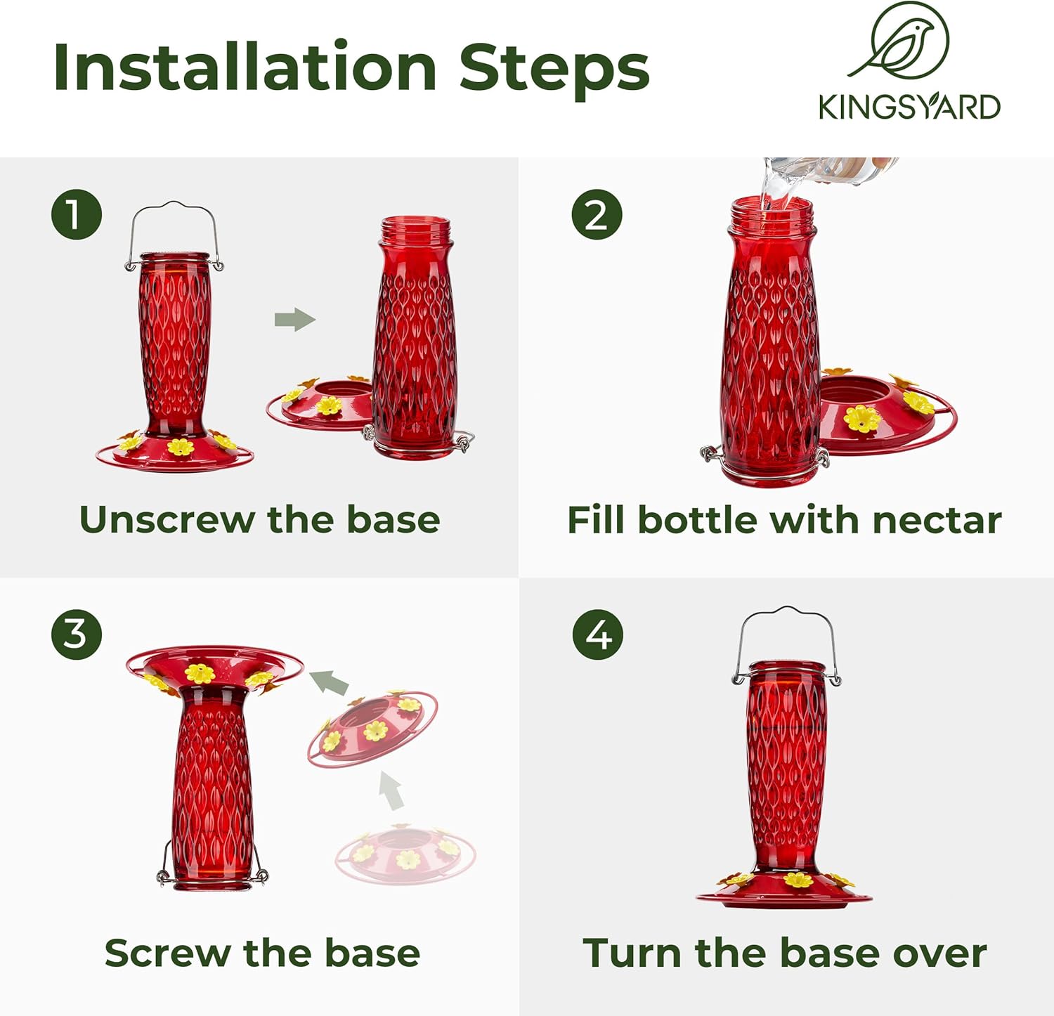 Kingsyard Glass Hummingbird Feeder for Outdoors Hanging + Kingsyard Wild Bird Feeder for Outdoor Hanging