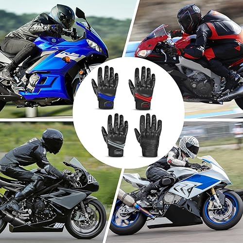 Miniatura 6 de COFIT Guantes de cuero de microfibra para motocicleta, unisex, resistentes al viento, antideslizantes y pantalla táctil, ideales para carreras de
