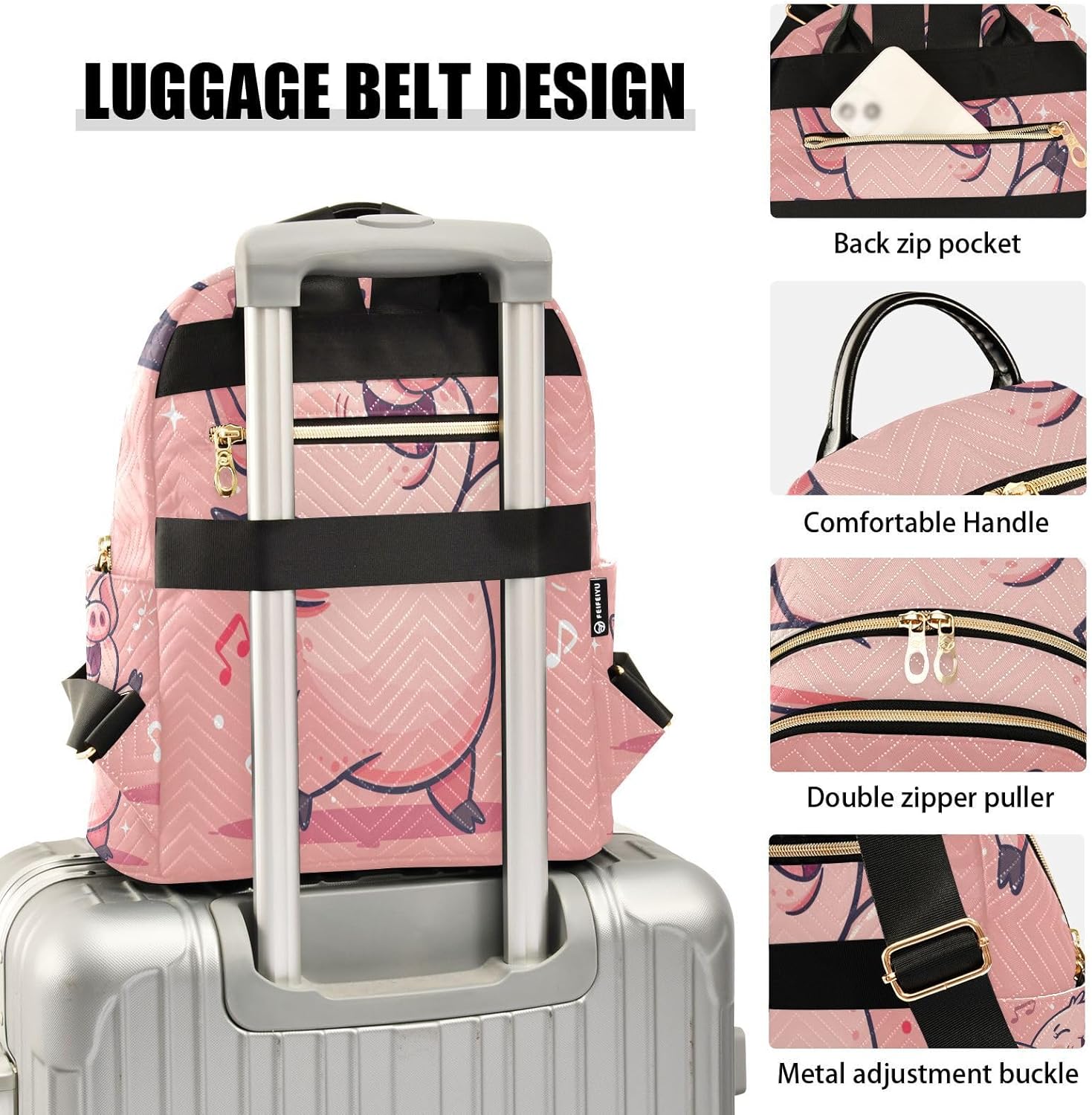 ALAZA Cute Pig Dancing Women Backpack Purse Shoulder Bag