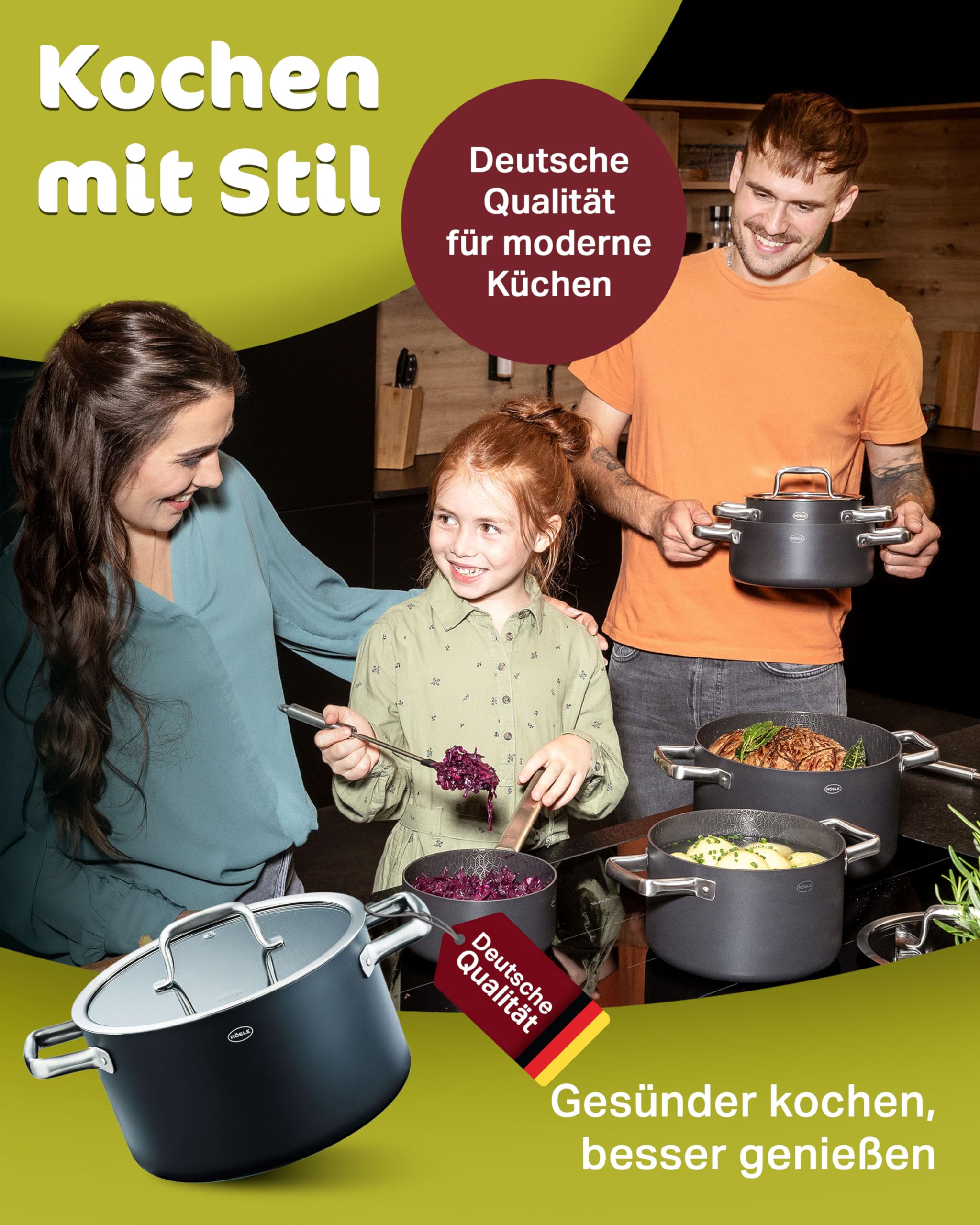 RÖSLE EBONIC Kochtopf 20 cm Induktion – Topf 20cm mit Deckel – ProNero Keramik Antihaftbeschichtung mit Edelstahl-Wabenstruktur – PFAS-frei – 3-Schicht Mehrschichtmaterial – für alle Herdarten