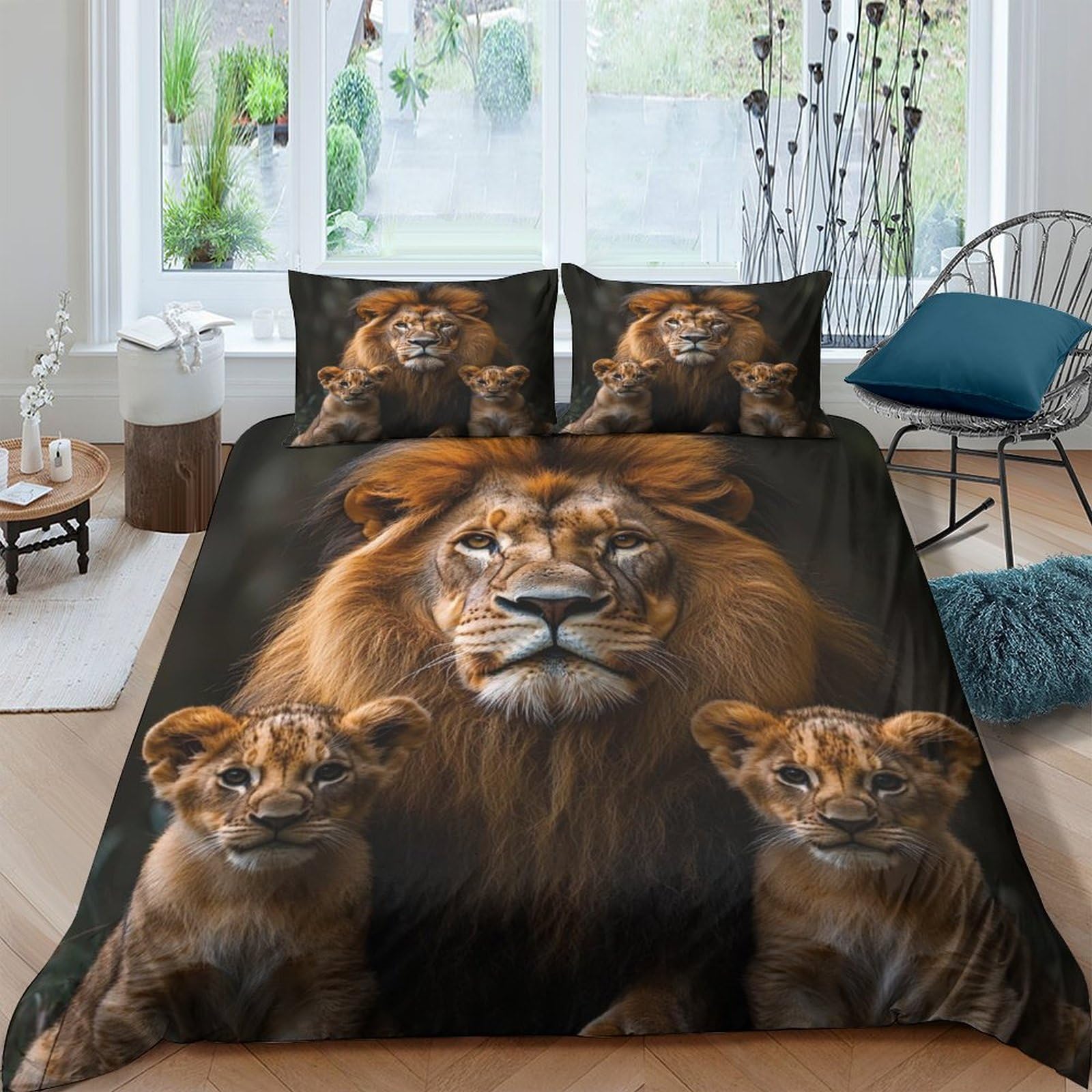 Ctjqhvkz Style-10 3D Printed Lion Family Fitted Sheet Microfiber Soft Mattress Cover For Bedroom Guest Room Animal Decor Single（135X200cm）