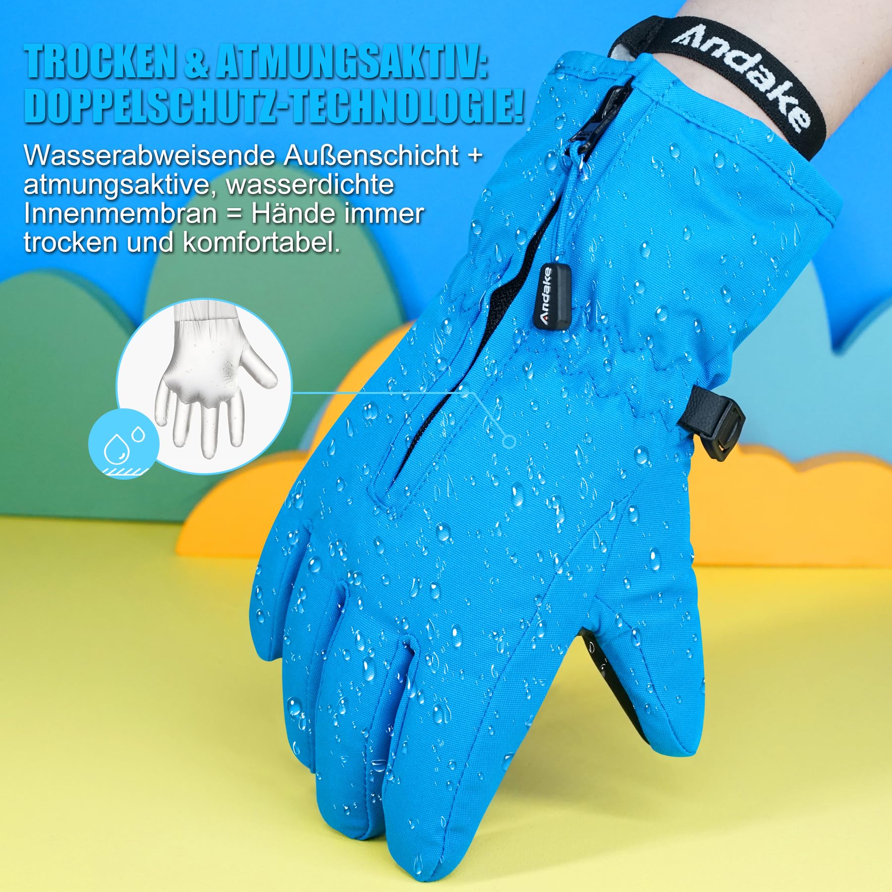 Andake Enfants Gants de Ski, Garçons et Filles Gants d'hiver Warm Imperméable Coupe-Vent Thermique Mitaines pour Ski, Snowball, Patin à Glace et Sports en Hiver，Convient aux enfants âgés de 2 à 14 ans
