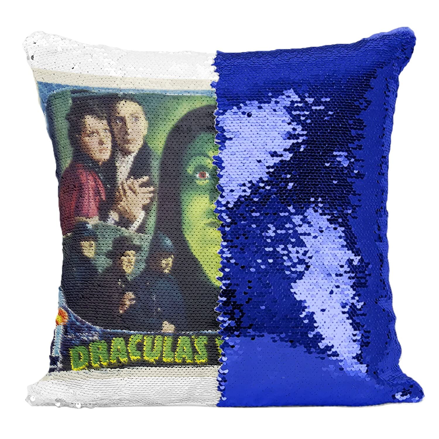 Vieille affiche de film coussin sequin bleu La Fille de Dracula